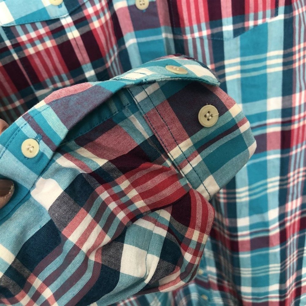 LL Bean Signature Shirtdress size 4 Blue Pink Plaid Cotton - Picture 6 of 8